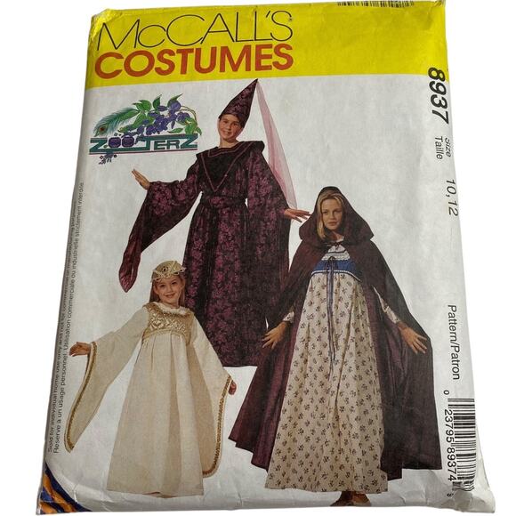 Vtg McCall's Girl's Medieval Dress Costume 8937 Cape Hat Sz 10 12 Zooterz UNCUT - Picture 1 of 15